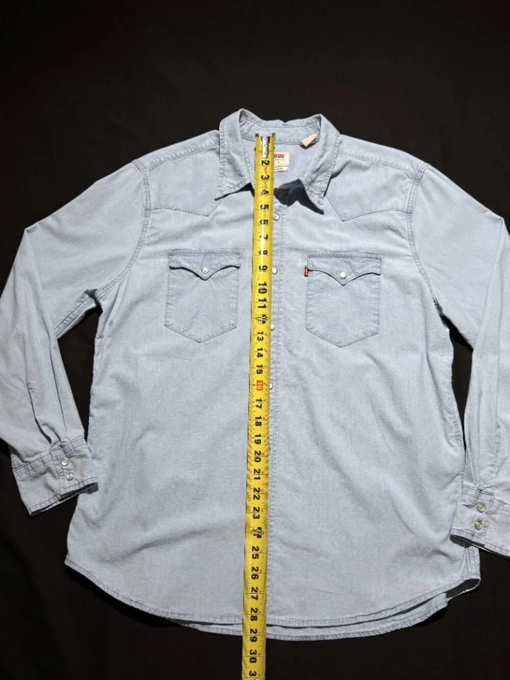 Levi's Classic Standard Fit Western Chambray Shirt Large Blue Pearl Snap